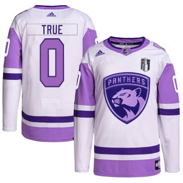Authentic Adidas Men's Alexander True Florida Panthers Hockey Fights Cancer Primegreen 2023 Stanley Cup Final Jersey - White/Pur