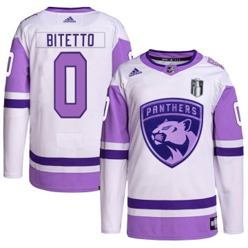 Authentic Adidas Men's Anthony Bitetto Florida Panthers Hockey Fights Cancer Primegreen 2023 Stanley Cup Final Jersey - White/Pu