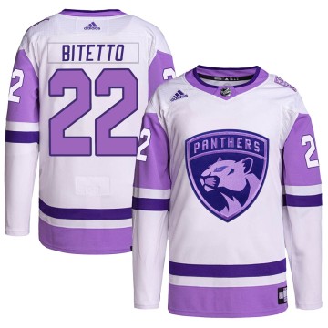 Authentic Adidas Men's Anthony Bitetto Florida Panthers Hockey Fights Cancer Primegreen Jersey - White/Purple