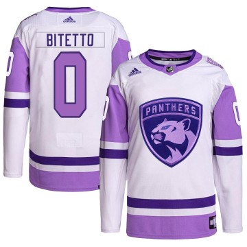 Authentic Adidas Men's Anthony Bitetto Florida Panthers Hockey Fights Cancer Primegreen Jersey - White/Purple