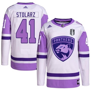 Authentic Adidas Men's Anthony Stolarz Florida Panthers Hockey Fights Cancer Primegreen 2023 Stanley Cup Final Jersey - White/Pu