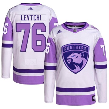 Authentic Adidas Men's Anton Levtchi Florida Panthers Hockey Fights Cancer Primegreen Jersey - White/Purple