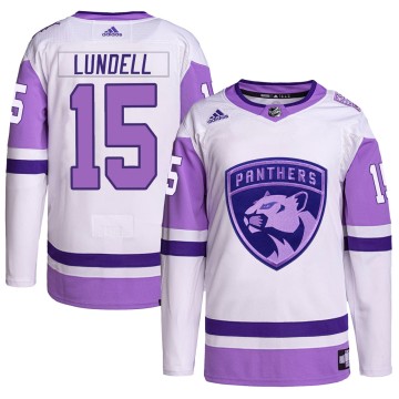 Authentic Adidas Men's Anton Lundell Florida Panthers Hockey Fights Cancer Primegreen Jersey - White/Purple