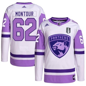 Authentic Adidas Men's Brandon Montour Florida Panthers Hockey Fights Cancer Primegreen 2023 Stanley Cup Final Jersey - White/Pu
