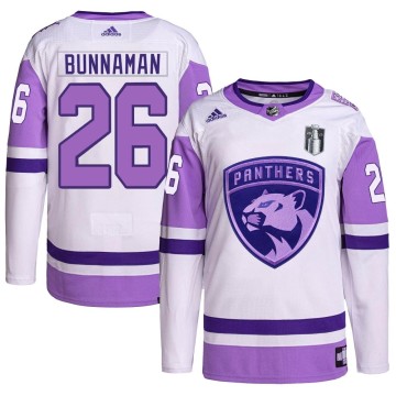 Authentic Adidas Men's Connor Bunnaman Florida Panthers Hockey Fights Cancer Primegreen 2023 Stanley Cup Final Jersey - White/Pu