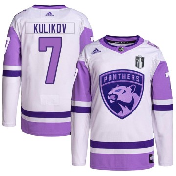Authentic Adidas Men's Dmitry Kulikov Florida Panthers Hockey Fights Cancer Primegreen 2023 Stanley Cup Final Jersey - White/Pur