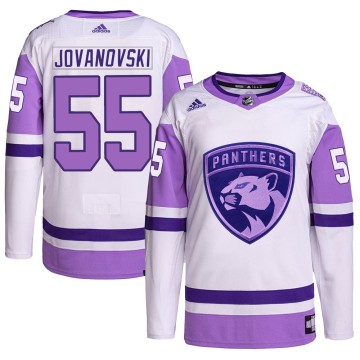 Authentic Adidas Men's Ed Jovanovski Florida Panthers Hockey Fights Cancer Primegreen Jersey - White/Purple