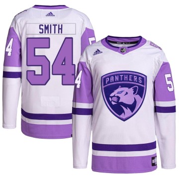 Authentic Adidas Men's Givani Smith Florida Panthers Hockey Fights Cancer Primegreen Jersey - White/Purple