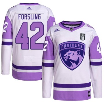 Authentic Adidas Men's Gustav Forsling Florida Panthers Hockey Fights Cancer Primegreen 2023 Stanley Cup Final Jersey - White/Pu