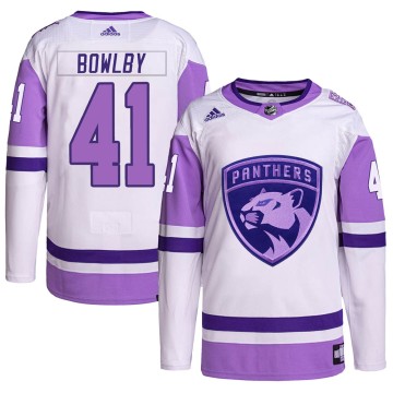 Authentic Adidas Men's Henry Bowlby Florida Panthers Hockey Fights Cancer Primegreen Jersey - White/Purple