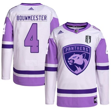 Authentic Adidas Men's Jay Bouwmeester Florida Panthers Hockey Fights Cancer Primegreen 2023 Stanley Cup Final Jersey - White/Pu
