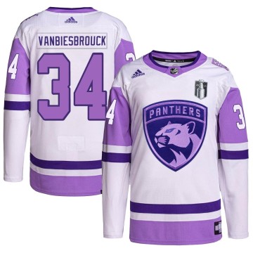 Authentic Adidas Men's John Vanbiesbrouck Florida Panthers Hockey Fights Cancer Primegreen 2023 Stanley Cup Final Jersey - White