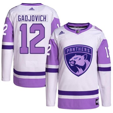 Authentic Adidas Men's Jonah Gadjovich Florida Panthers Hockey Fights Cancer Primegreen Jersey - White/Purple