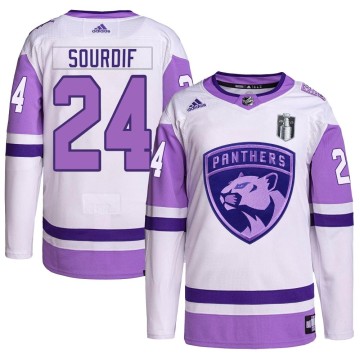 Authentic Adidas Men's Justin Sourdif Florida Panthers Hockey Fights Cancer Primegreen 2023 Stanley Cup Final Jersey - White/Pur