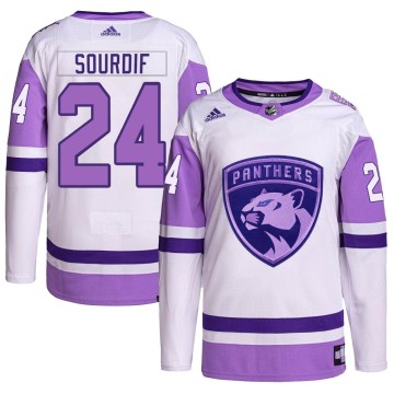 Authentic Adidas Men's Justin Sourdif Florida Panthers Hockey Fights Cancer Primegreen Jersey - White/Purple