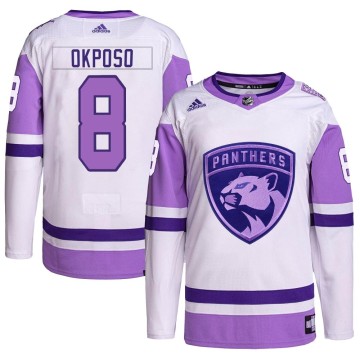 Authentic Adidas Men's Kyle Okposo Florida Panthers Hockey Fights Cancer Primegreen Jersey - White/Purple