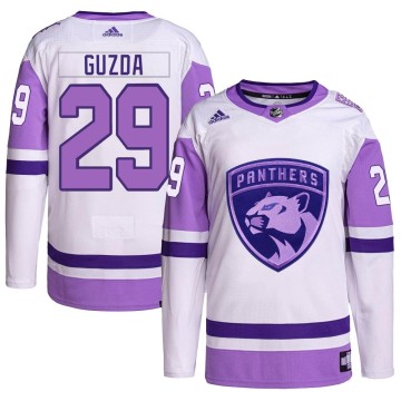 Authentic Adidas Men's Mack Guzda Florida Panthers Hockey Fights Cancer Primegreen Jersey - White/Purple