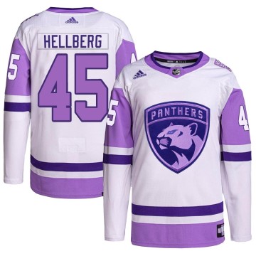 Authentic Adidas Men's Magnus Hellberg Florida Panthers Hockey Fights Cancer Primegreen Jersey - White/Purple