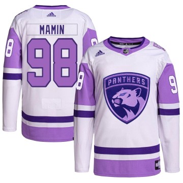 Authentic Adidas Men's Maxim Mamin Florida Panthers Hockey Fights Cancer Primegreen Jersey - White/Purple