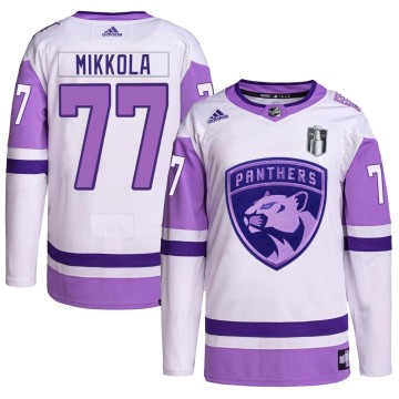 Authentic Adidas Men's Niko Mikkola Florida Panthers Hockey Fights Cancer Primegreen 2023 Stanley Cup Final Jersey - White/Purpl