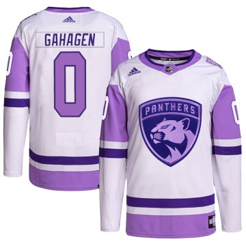 Authentic Adidas Men's Parker Gahagen Florida Panthers Hockey Fights Cancer Primegreen Jersey - White/Purple