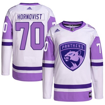 Authentic Adidas Men's Patric Hornqvist Florida Panthers Hockey Fights Cancer Primegreen Jersey - White/Purple