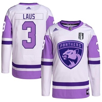 Authentic Adidas Men's Paul Laus Florida Panthers Hockey Fights Cancer Primegreen 2023 Stanley Cup Final Jersey - White/Purple