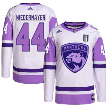 Authentic Adidas Men's Rob Niedermayer Florida Panthers Hockey Fights Cancer Primegreen 2023 Stanley Cup Final Jersey - White/Pu