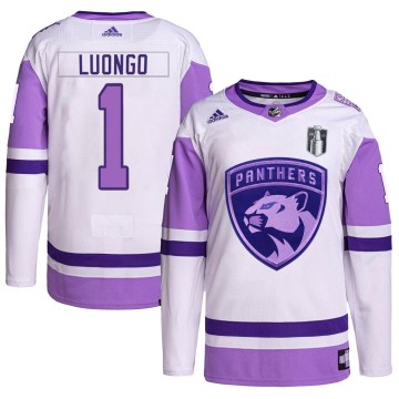 Authentic Adidas Men's Roberto Luongo Florida Panthers Hockey Fights Cancer Primegreen 2023 Stanley Cup Final Jersey - White/Pur