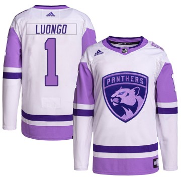Authentic Adidas Men's Roberto Luongo Florida Panthers Hockey Fights Cancer Primegreen Jersey - White/Purple