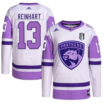 Authentic Adidas Men's Sam Reinhart Florida Panthers Hockey Fights Cancer Primegreen 2023 Stanley Cup Final Jersey - White/Purpl