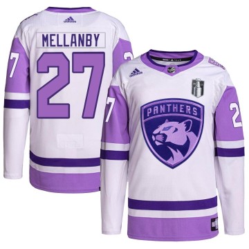 Authentic Adidas Men's Scott Mellanby Florida Panthers Hockey Fights Cancer Primegreen 2023 Stanley Cup Final Jersey - White/Pur