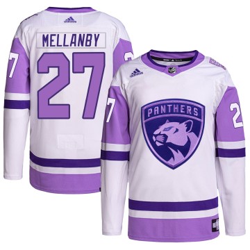 Authentic Adidas Men's Scott Mellanby Florida Panthers Hockey Fights Cancer Primegreen Jersey - White/Purple