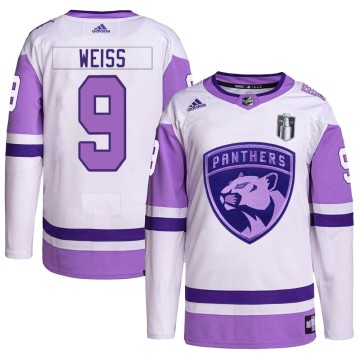 Authentic Adidas Men's Stephen Weiss Florida Panthers Hockey Fights Cancer Primegreen 2023 Stanley Cup Final Jersey - White/Purp
