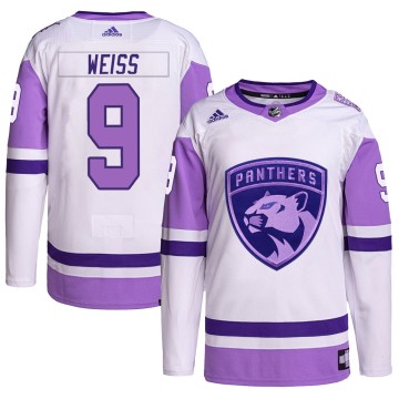 Authentic Adidas Men's Stephen Weiss Florida Panthers Hockey Fights Cancer Primegreen Jersey - White/Purple