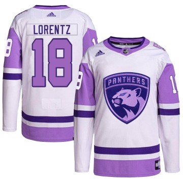 Authentic Adidas Men's Steven Lorentz Florida Panthers Hockey Fights Cancer Primegreen Jersey - White/Purple