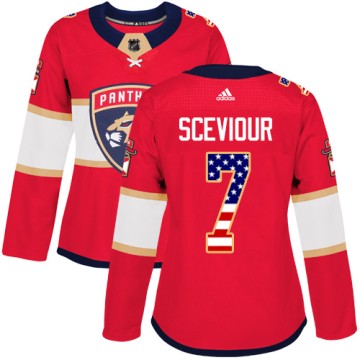 Authentic Adidas Women's Colton Sceviour Florida Panthers USA Flag Fashion Jersey - Red