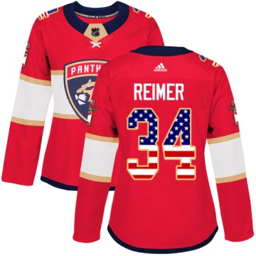Authentic Adidas Women's James Reimer Florida Panthers USA Flag Fashion Jersey - Red