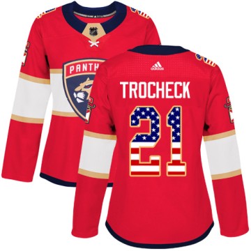Authentic Adidas Women's Vincent Trocheck Florida Panthers USA Flag Fashion Jersey - Red