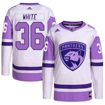 Authentic Adidas Youth Colin White Florida Panthers Hockey Fights Cancer Primegreen Jersey - White/Purple