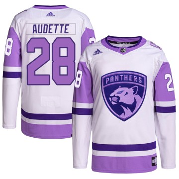 Authentic Adidas Youth Donald Audette Florida Panthers Hockey Fights Cancer Primegreen Jersey - White/Purple