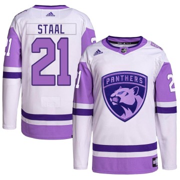 Authentic Adidas Youth Eric Staal Florida Panthers Hockey Fights Cancer Primegreen Jersey - White/Purple