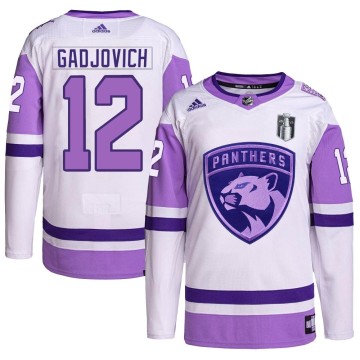 Authentic Adidas Youth Jonah Gadjovich Florida Panthers Hockey Fights Cancer Primegreen 2023 Stanley Cup Final Jersey - White/Pu