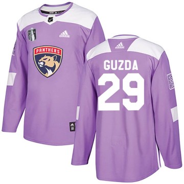 Authentic Adidas Youth Mack Guzda Florida Panthers Fights Cancer Practice 2023 Stanley Cup Final Jersey - Purple