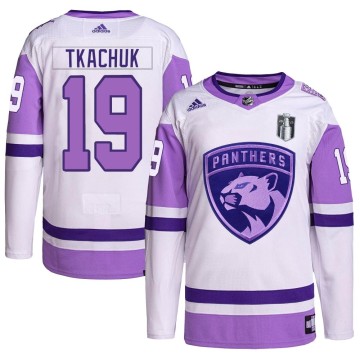 Authentic Adidas Youth Matthew Tkachuk Florida Panthers Hockey Fights Cancer Primegreen 2023 Stanley Cup Final Jersey - White/Pu