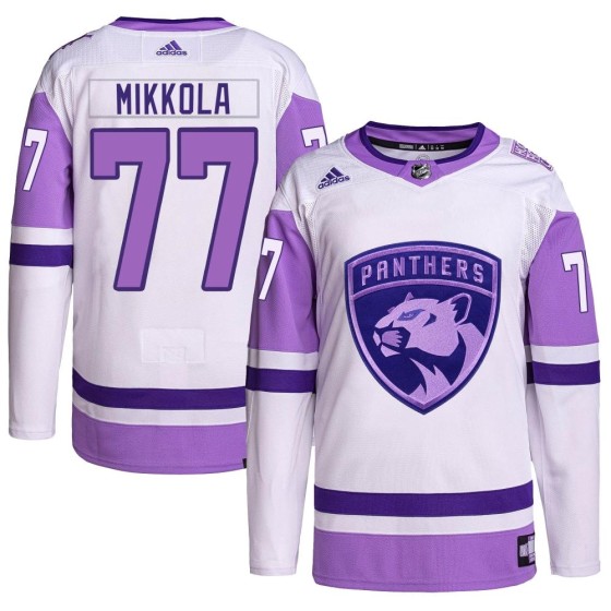 Authentic Adidas Youth Niko Mikkola Florida Panthers Hockey Fights Cancer Primegreen Jersey - White/Purple