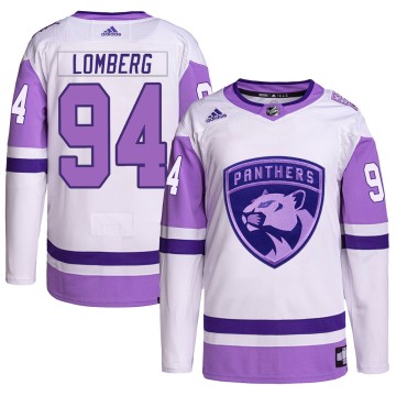 Authentic Adidas Youth Ryan Lomberg Florida Panthers Hockey Fights Cancer Primegreen Jersey - White/Purple