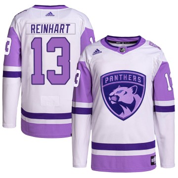 Authentic Adidas Youth Sam Reinhart Florida Panthers Hockey Fights Cancer Primegreen Jersey - White/Purple