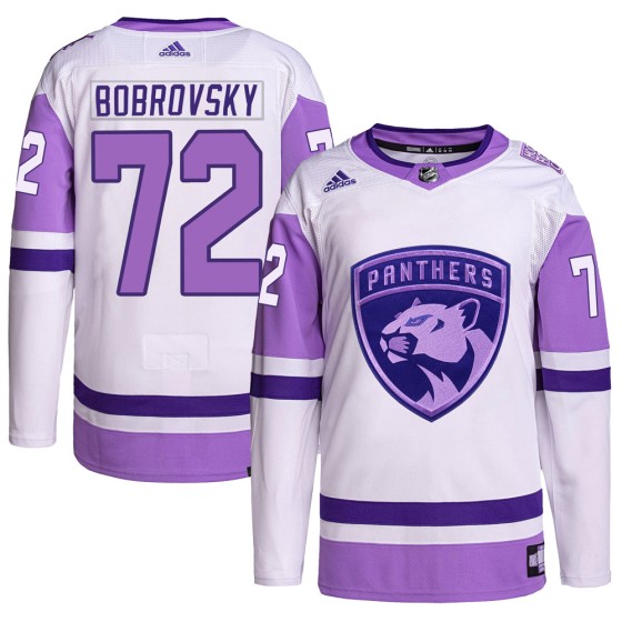 Authentic Adidas Youth Sergei Bobrovsky Florida Panthers Hockey Fights Cancer Primegreen Jersey - White/Purple