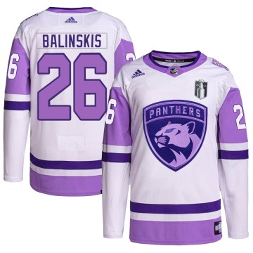 Authentic Adidas Youth Uvis Balinskis Florida Panthers Hockey Fights Cancer Primegreen 2023 Stanley Cup Final Jersey - White/Pur